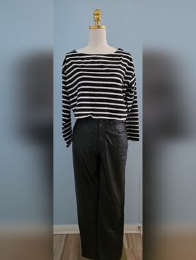 J. Crew Black and White Striped Cropped Fit Top